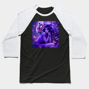 Fantasy girl with tiger in purple aesthetic Baseball T-Shirt